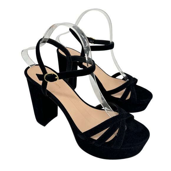 STUART WEITZMAN Keefa Block Heel
Suede Almond Toe Platform‎ Sandals Black - Picture 5 of 12